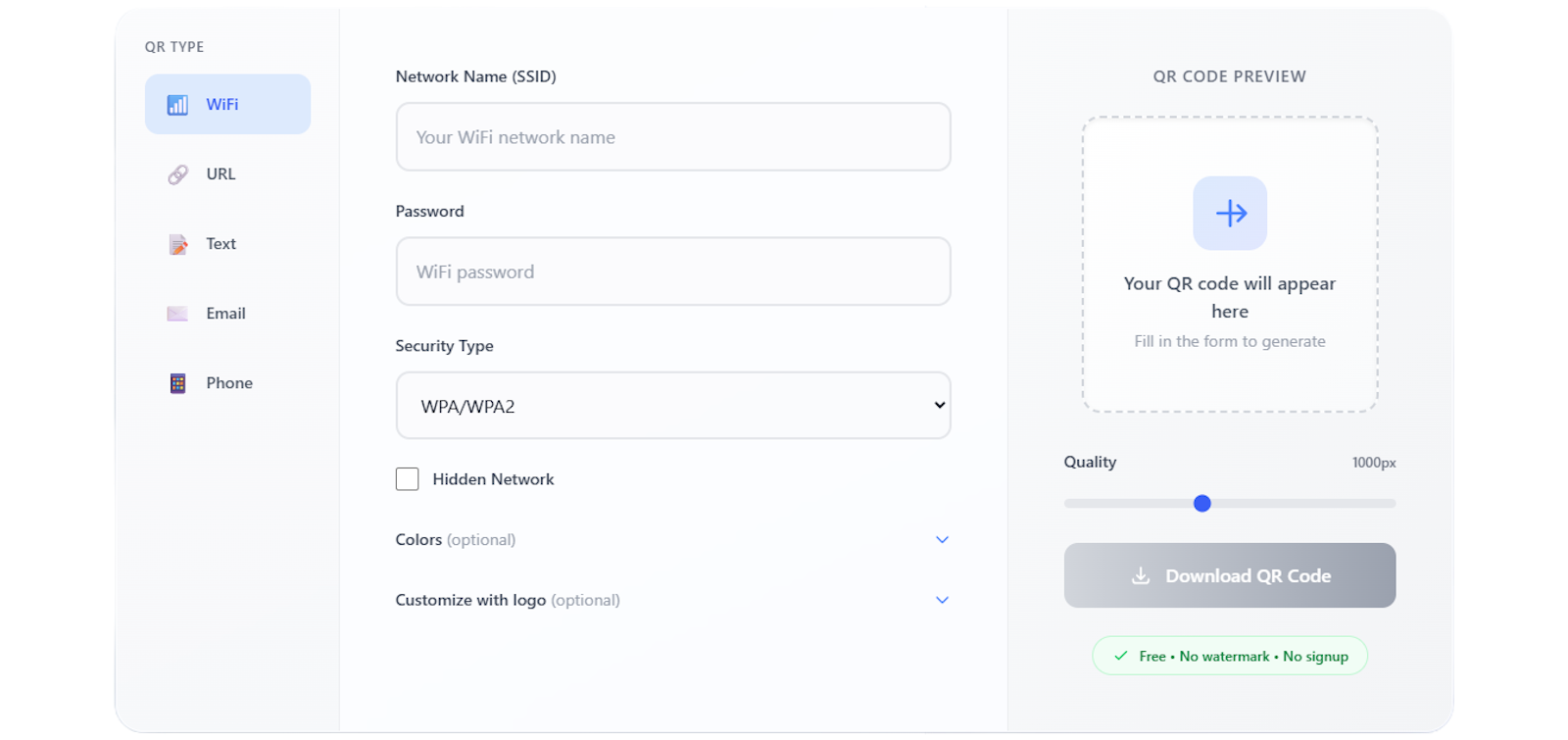 QR Code Generator Interface